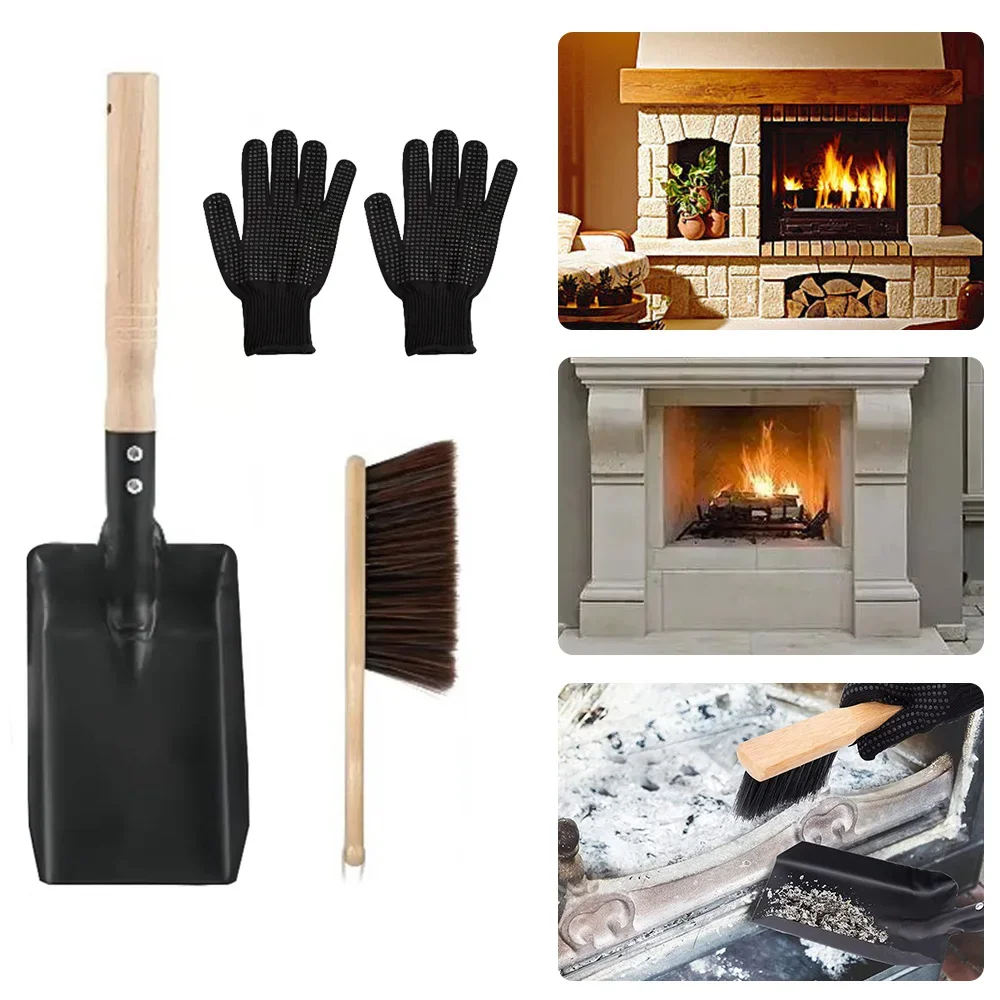 

Chimney Shovel Ash Fireplace Hearth Set Cleaning Tool Steel Dustpan Ash Shovel Log Wood Burner Kitchen Garden Coal Ash Shovel