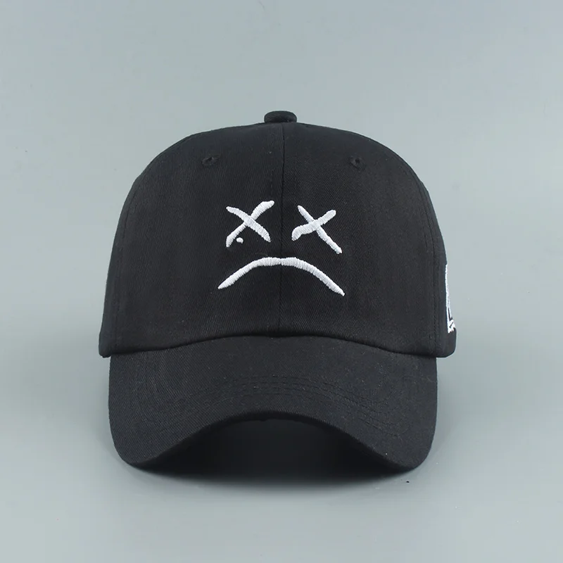 Summer Dad Hat Embroidery 100% Cotton Baseball Cap Sad face White Black Hat Golf Cap Hip Hop Snapback Women Men