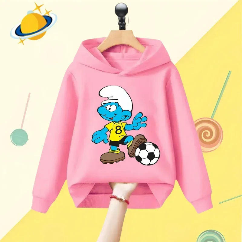 Smurf cartoon children\'s hoodie Harajuku cartoon print autumn and winter long sleeve sweatshirt Boys girls Kawaii casual top