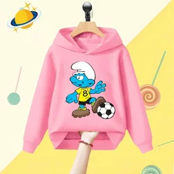 Smurf kreskówka dziecięca bluza z kapturem Harajuku nadruk kreskówkowy jesienno-zimowa bluza z długim rękawem chłopcy dziewczęta Kawaii casual top