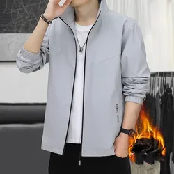 Vestes cardigan monochromes à manches longues pour hommes, col rond, impression de lettres, poches zippées, mode décontractée, automne, hiver