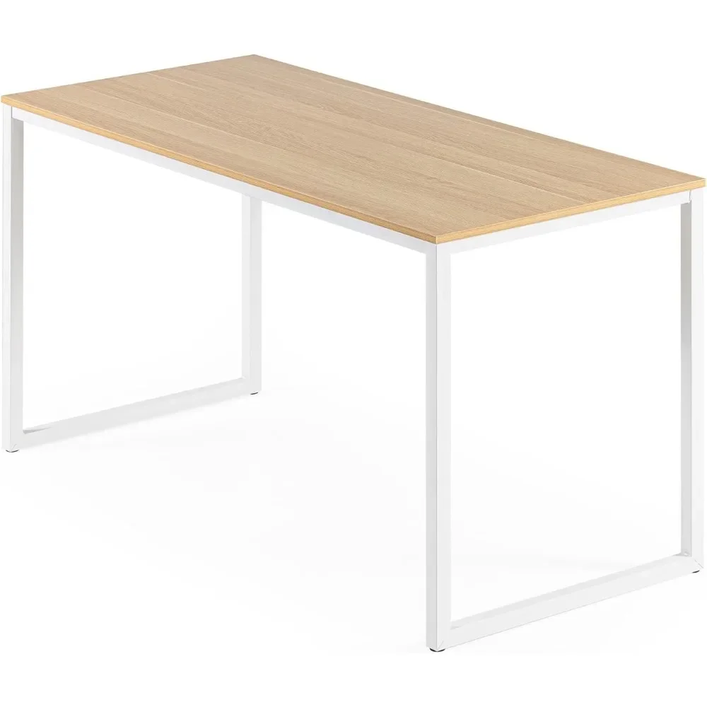 Jennifer 55 Inch White Frame Desk, Computer Workstation, Office Desk, Dining Table, Easy Assembly, Natural