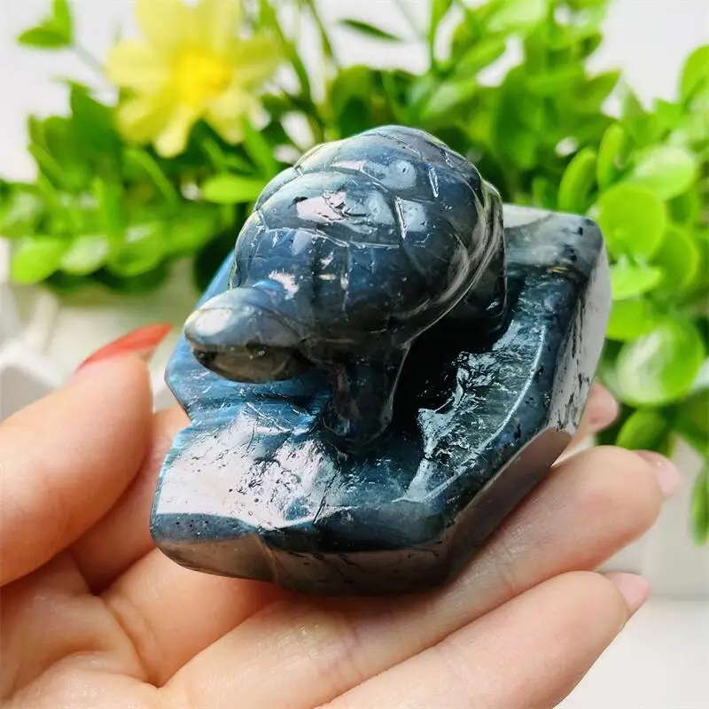 

Natural Freeform Labradorite Tortoise Carving Statues Crystal Animal Cute Carving Figurine For Christmas Gift 1pcs