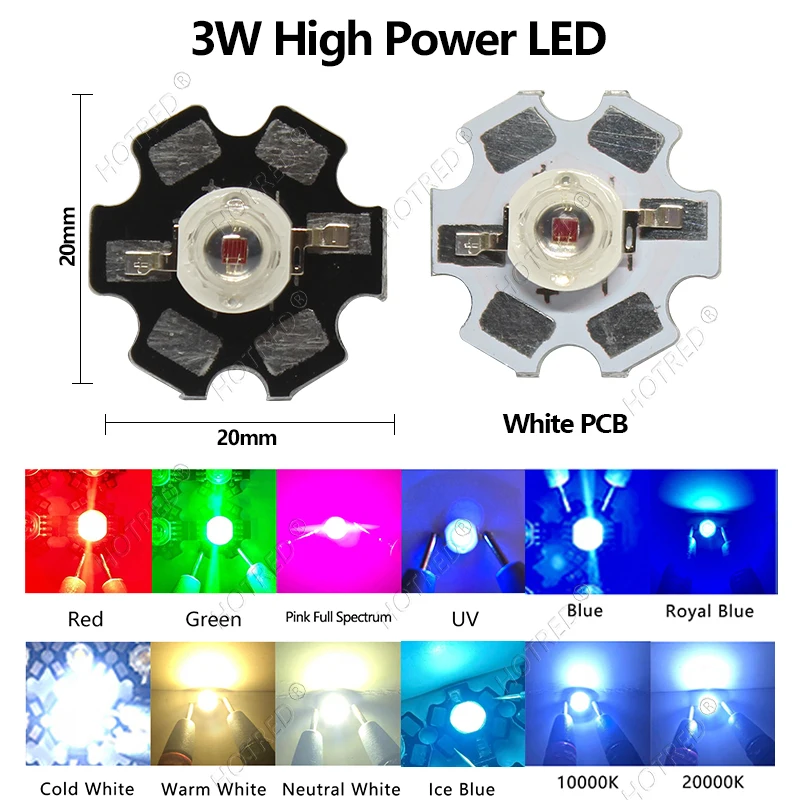 Wholesale 25pcs/100pcs 1W 3W High Power LED Diodes Warm Cold White/Natural White/Red/Green/Blue/Royal Blue With 20mm Star PCB