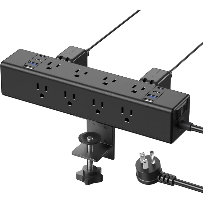 

Outlet Station 20W USB C Port. 12 Outlet Desktop Clamp Power Strip Surge Protector 4800J with Switch. Nightstand Office