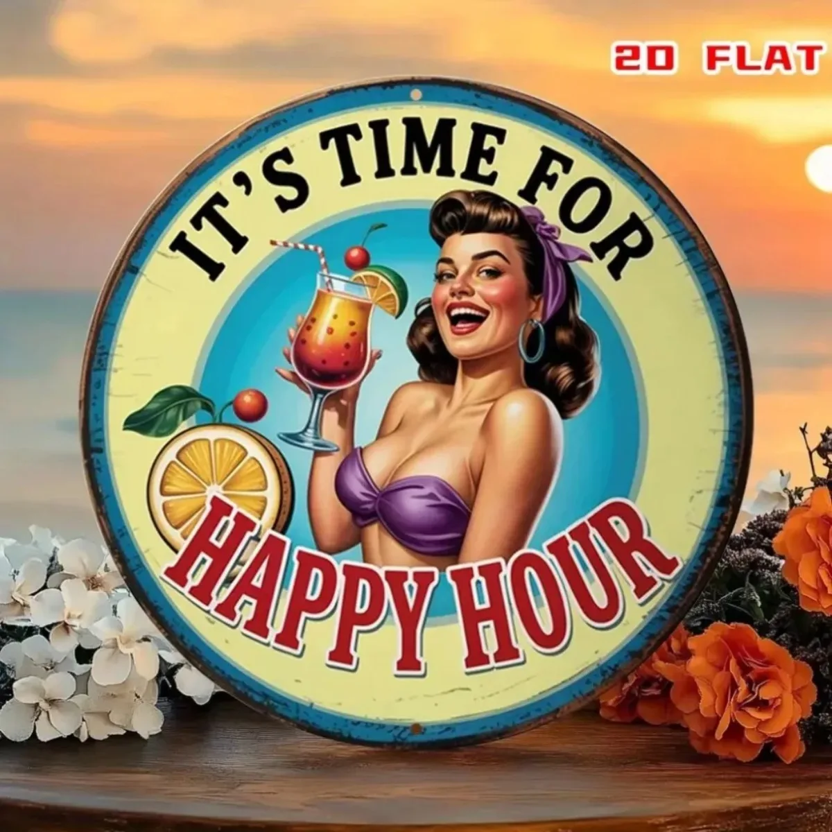 Letrero de barra Art Deco: marco retro 2D, perfecto para Happy Hour, festivales de verano y decoración de bar al aire libre