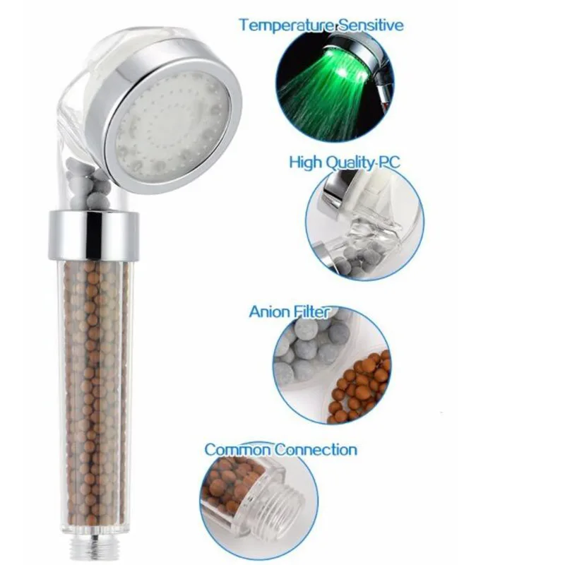 3 Colors LED light Shower Head Temperature control High Pressure Rainfall Water Saving Hand Bathroom Spa Showerhead accessories