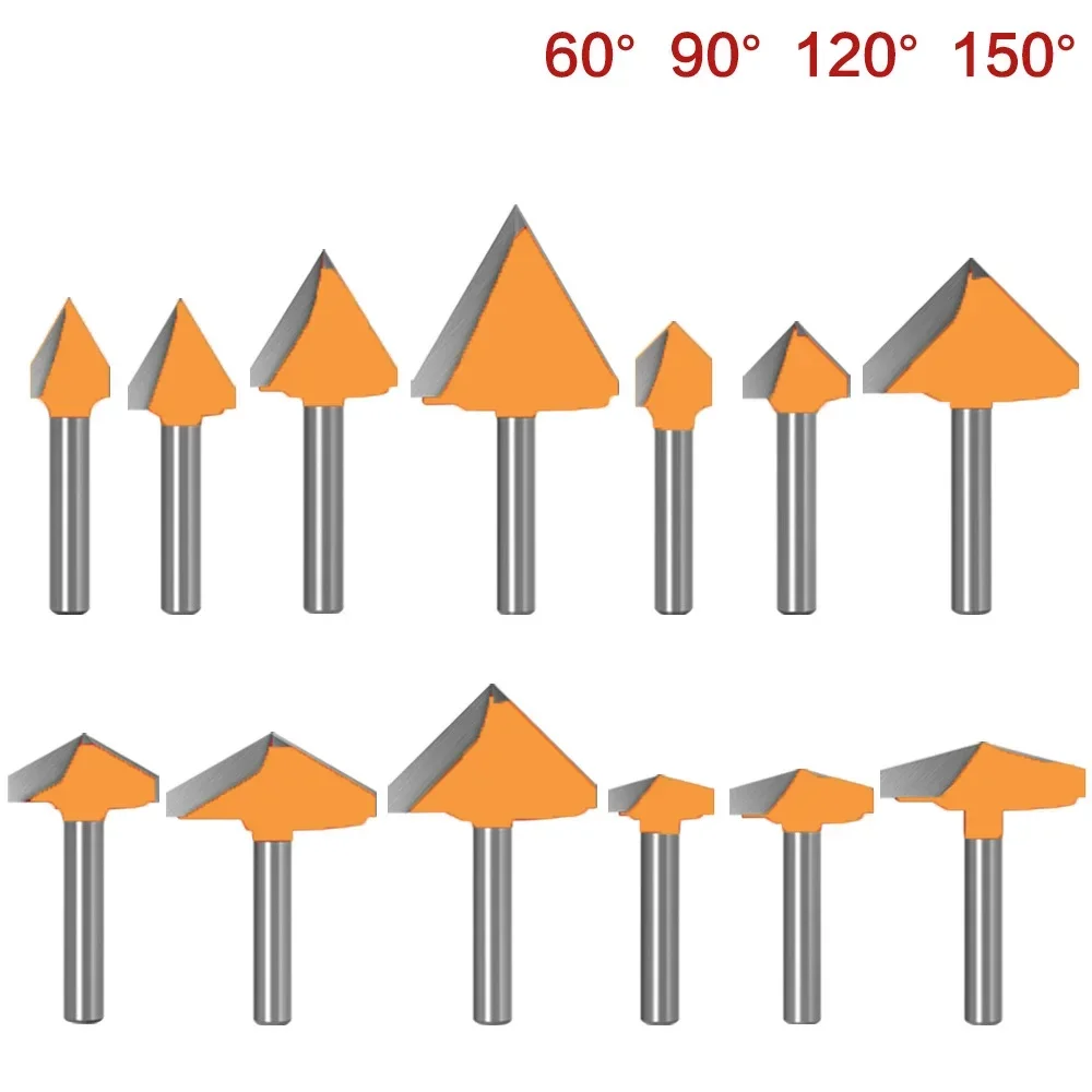 6mm V Bit-1PCS CNC Solid Carbide End Mill Tungsten Steel Woodworking Milling Cutter 3D Wood MDF Router Bit 60 90 120 150 Degrees