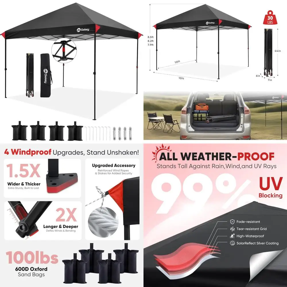 

Sekey 10x10 Pop Up Canopy with One Push Setup-Easy Up Canopy with 99% UV Blocking - Instant Outdoor Sun Shade for Events, Partie