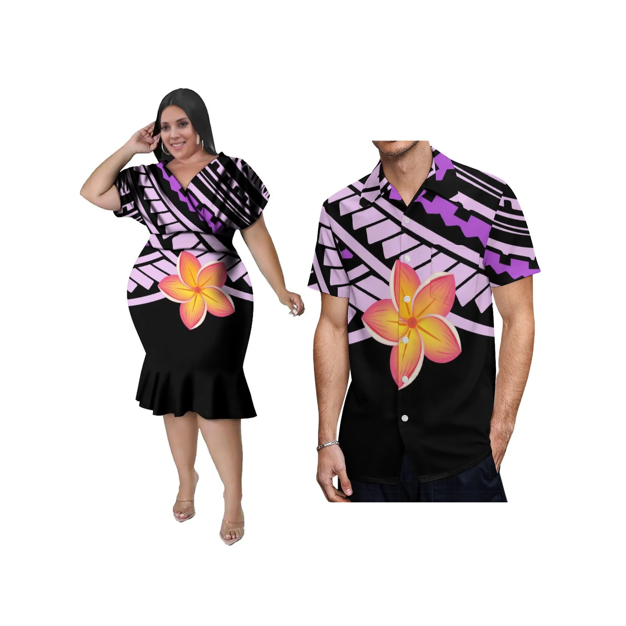 New Summer Beach Dress Wholesale Clothing Custom Hawaii Polynesian Print Knee Length Long Women Banquet Evening Dress