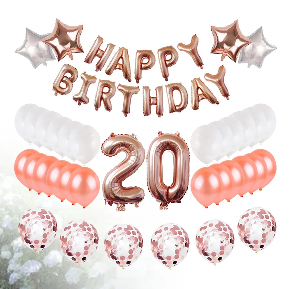 

Happy Birthday Balloons Set Rose Gold Foil Latex Party Decor For Birthday Gathering Balloon Decoration Kit Party Supplies