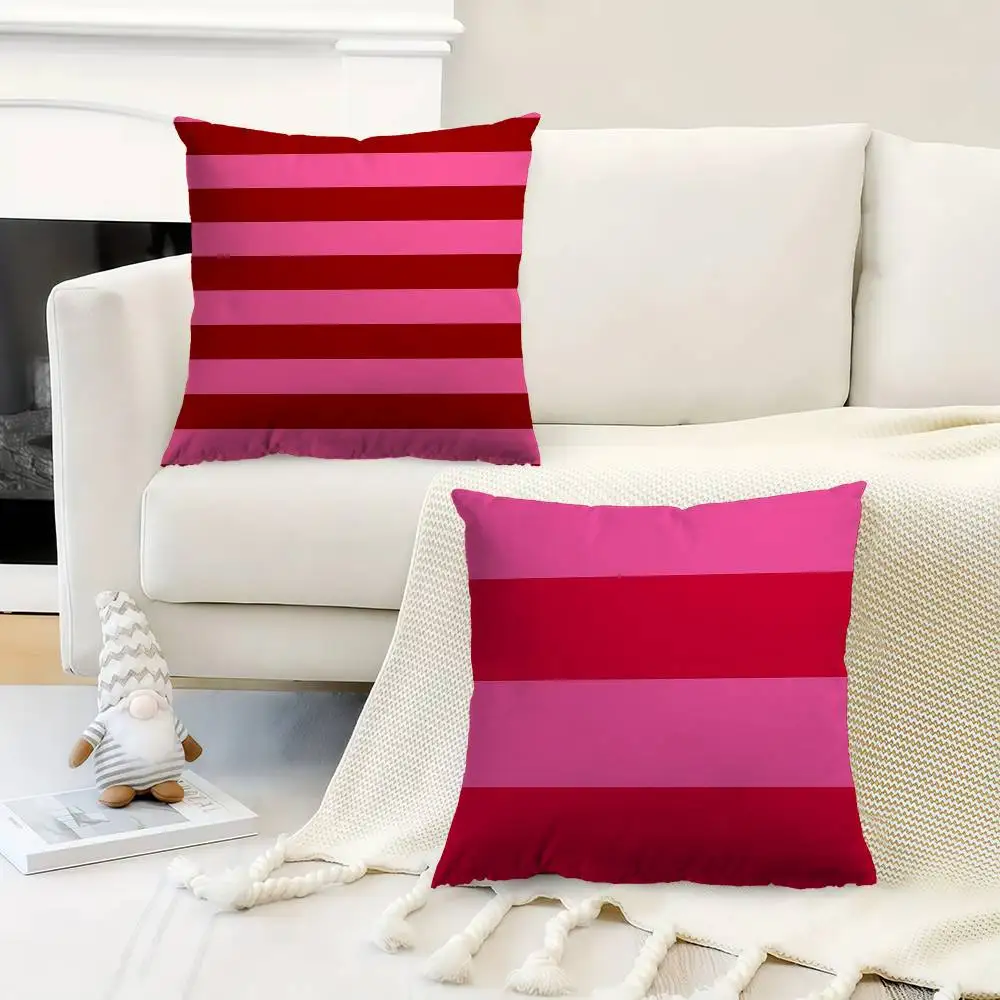 INS Red And Pink Stripes Cushion Cover Car Throw Pillow Case For Sofa Car Christmas Gift 40x40cm 45x45cm