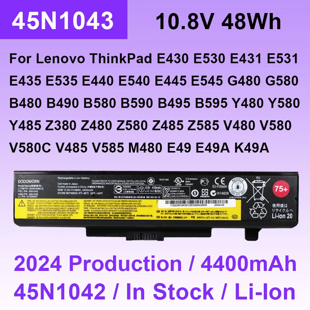 

45N1043 For Lenovo ThinkPad E430 E530 E431 E531 E440 E540 E445 E545 G480 G580 B480 B490 B590 Z580 Y580 45N1042 Laptop Battery