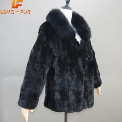 2024 Luxury Women Winter Thick Real Rex Rabbit Fur Coat Lady Warm Quality 100% Genuine Rex Rabbit Fur Jacket With Fox Fur Collar