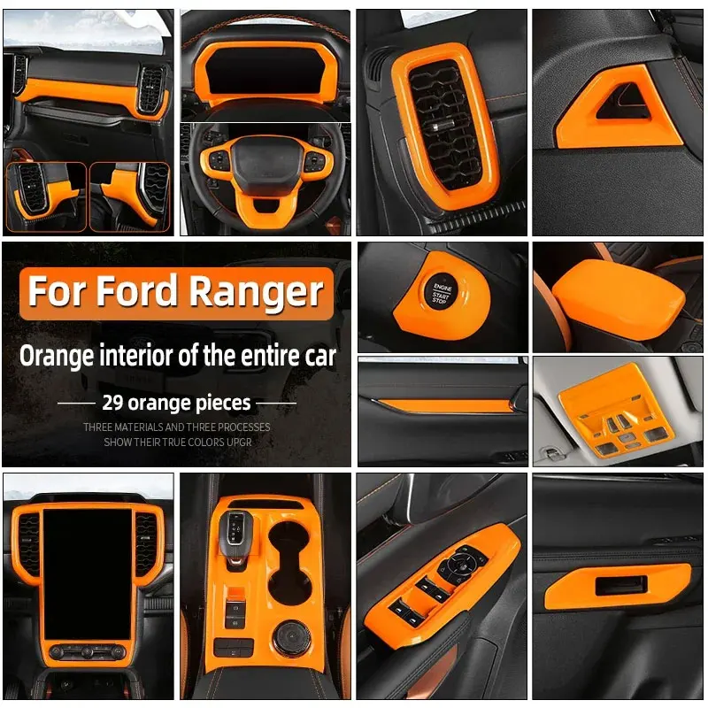 

For Ford Ranger 2023+ ABS Orange Car Center Shift Panel Steering Wheel Cover Decorative Strip Sticker Car Interior Accessories