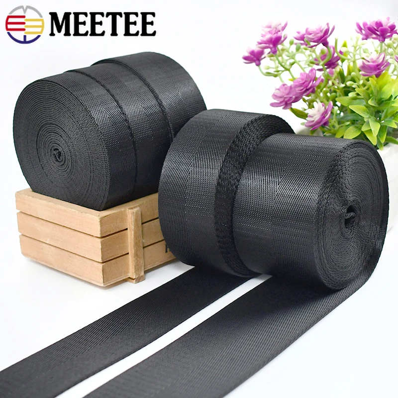 Meetee 4M 20/25/32/38/50mm Black Nylon Webbing Tape Herringbone Braid Ribbon Band DIYBag Strap Seat Belt Sewing Bias Accessories