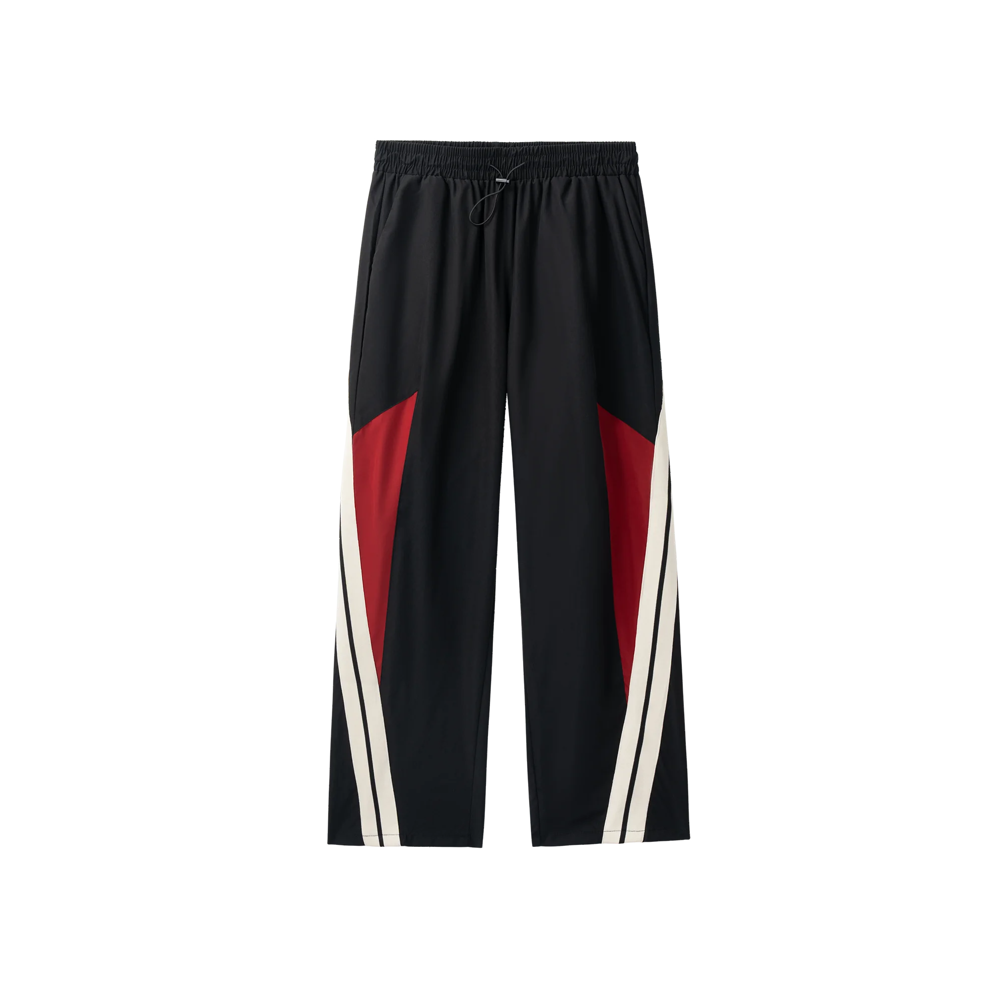 

Мужские спортивные брюки с цветными блоками, черные, красные свободные брюки прямого кроя с боковыми полосками, уличная одежда с завязками на талии, повседневная одежда для бега