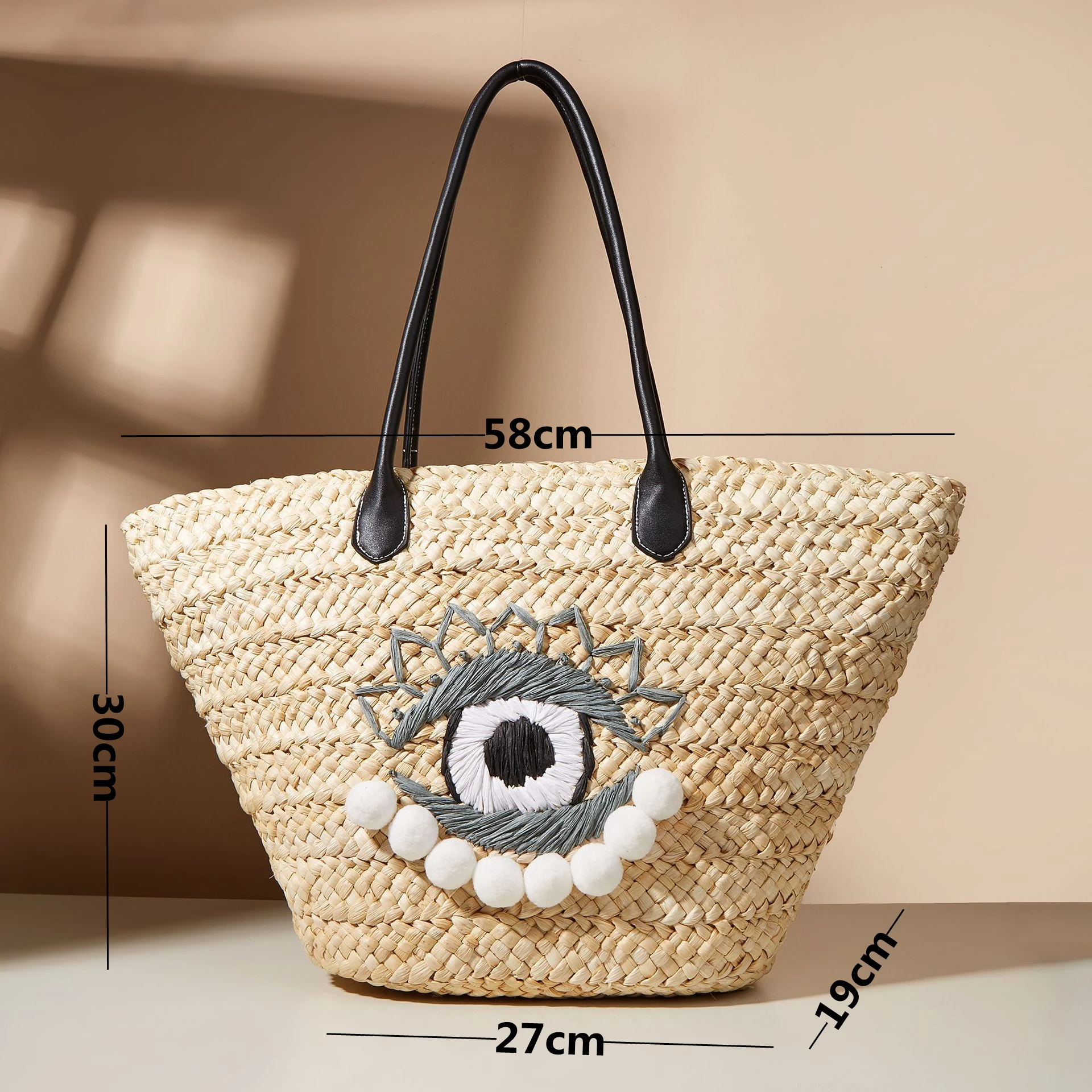 2022Designer Big Eyes Embroidery Straw Bag Fashion Corn Husk Handmade Large Capacity Tote Bag Summer Bohemian Beach Shopper Bag