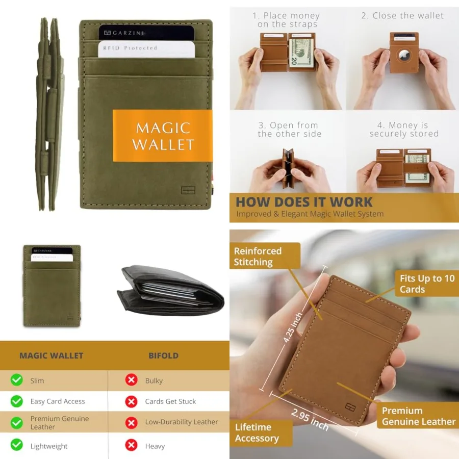 

Magic Wallet For Men, Minimalist Wallet with RFID card holder, Leather Wallet for 10 cards