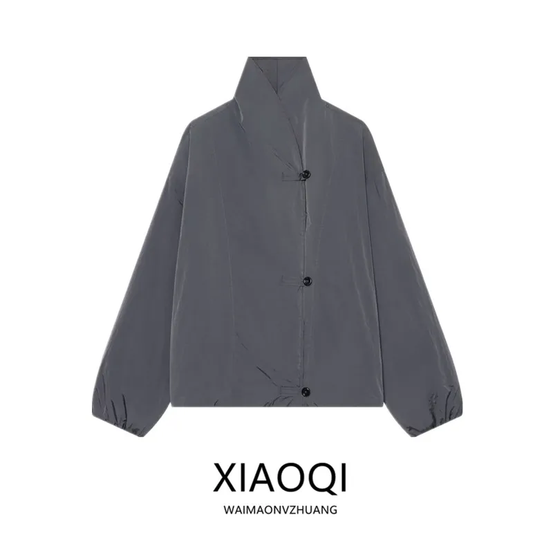 High Collar Button Design Pilot Jacket Outerwear Women's Fashion Autumn 2026 New Style Elegant Ladylike Short Coat