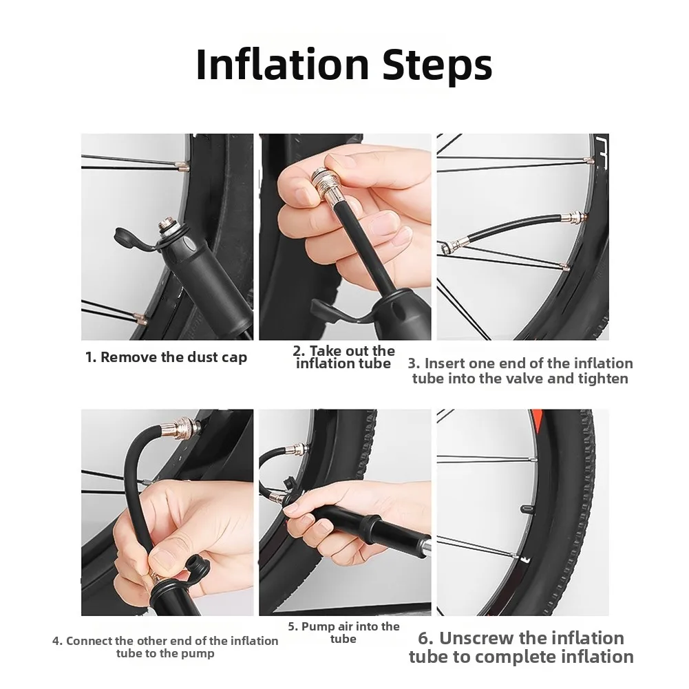 Portable Tire Pump High Pressure Pump Cycling Commute AS SHOWN Aluminum Alloy Body Flexible Hose Design Max 100 PSI