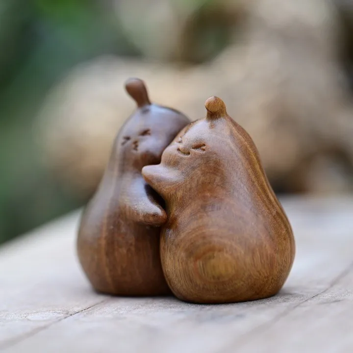 Cute Wooden Carvings Never Separate Figurine Valentine's Day Gifts Boyfriend Birthday Hugs Pears Home