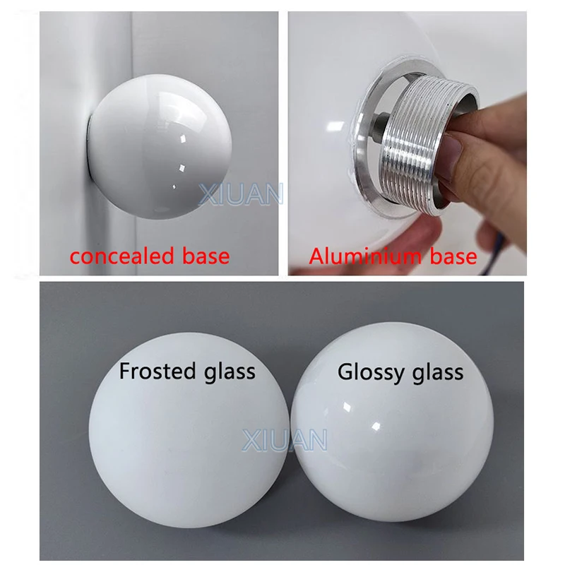 Lámpara de bola de cristal blanca lechosa moderna, lámparas de pared de vidrio para dormitorio, sala de estar, sofá, fondo, Base oculta, luz de