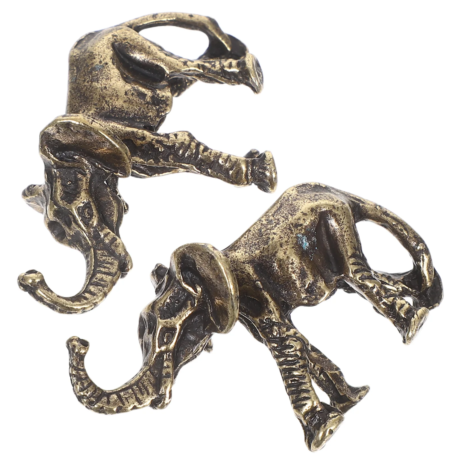 

2 Pcs Brass Elephant Ornament Vintage Miniature Figurine Figurines and Statues Tiny Animal Small Metal Office Decor