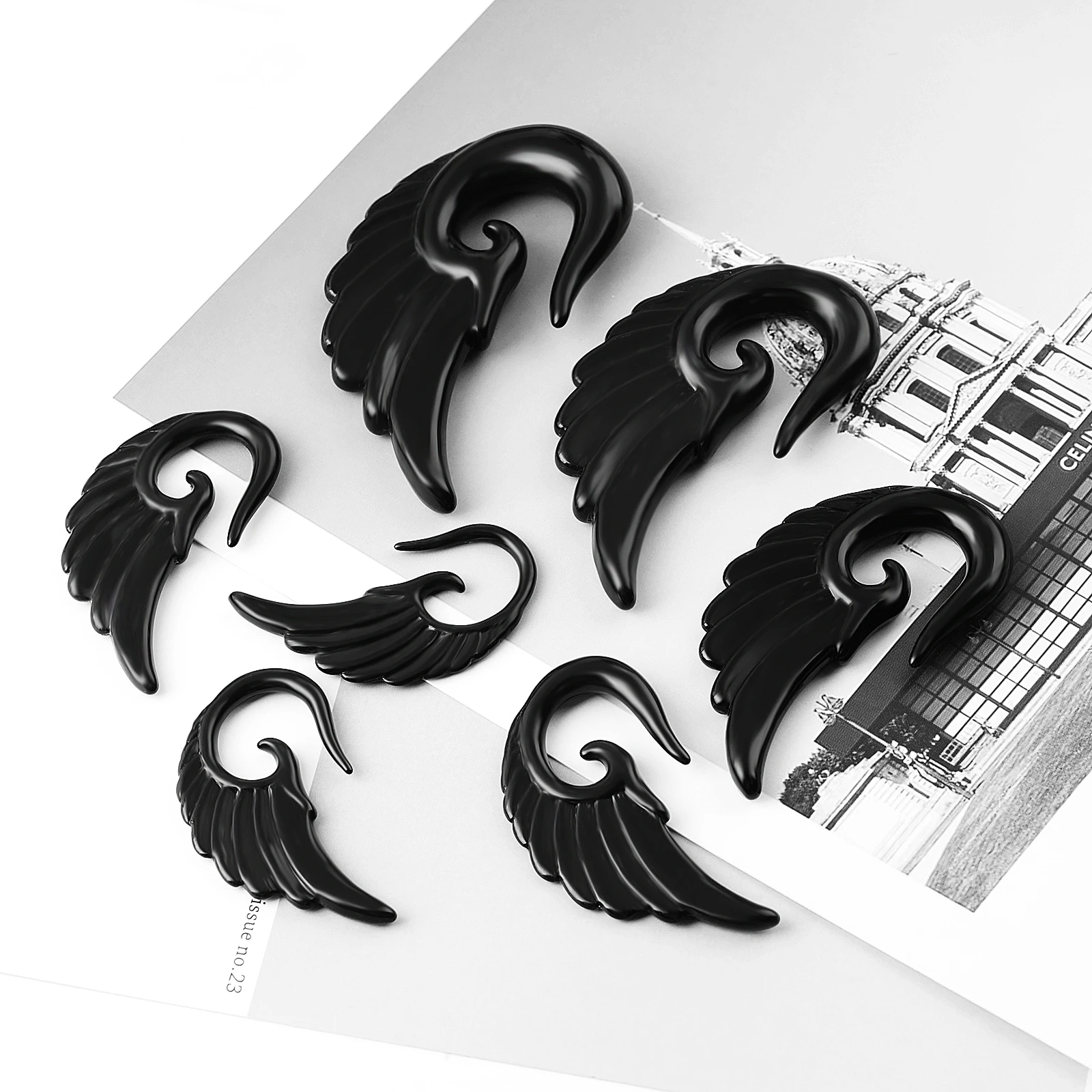 1PC Irregular Acrylic Ear Plug Piercing Ear Expanders Gray Black Wings Earrings Spiral Tunnels for Ears Punk Piercing Jewelry