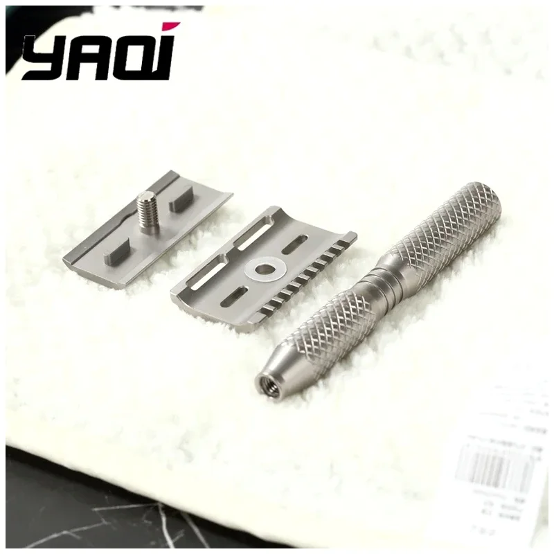 90DC YAQI Ghost Safety Razor Beard Shaver Cross Grain Pattern Titanium Light Weight