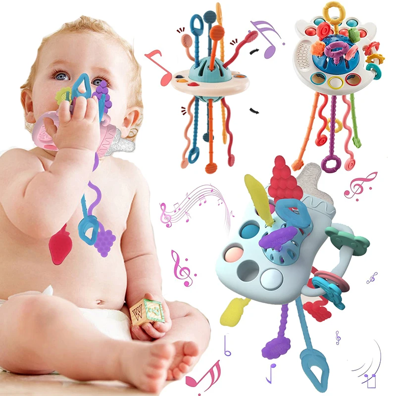 Development Activity Toy Rattle Silicone Pull String Montessori Sensory Toys Baby Educational Teething Toys For Babies 1 2 Years