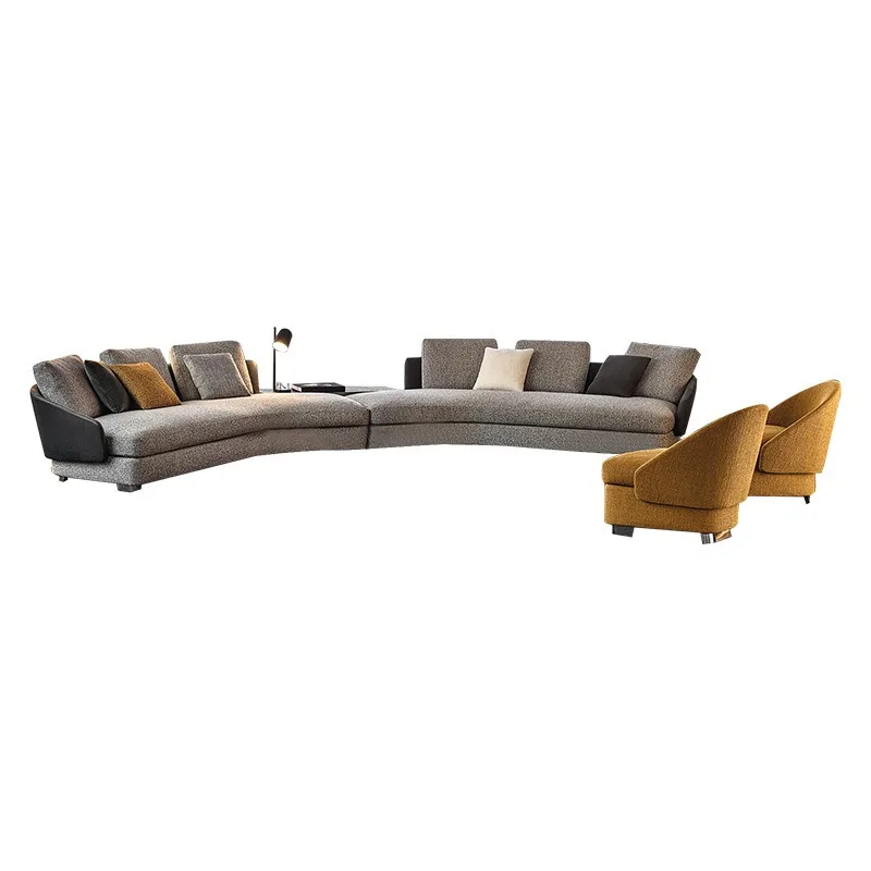 Down cotton and linen fabric sofa combination, Italian simple first-layer cowhide three-person light luxury leather sofa