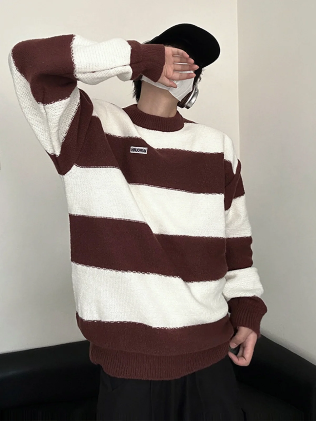 

Cleanfit American Retro Striped Loose Men's Knitwear Collarl Svel Casual Outerwear Youthful Vitali Sle