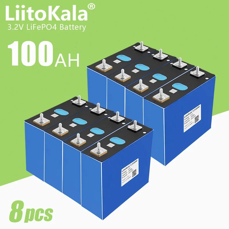 

8pcs LiitoKala 3.2V 100Ah Lifepo4 Lithium Iron Phosphate Cells DIY 12v 24v Grade A Rechargeable Battery Pack For Golf Cart Solar