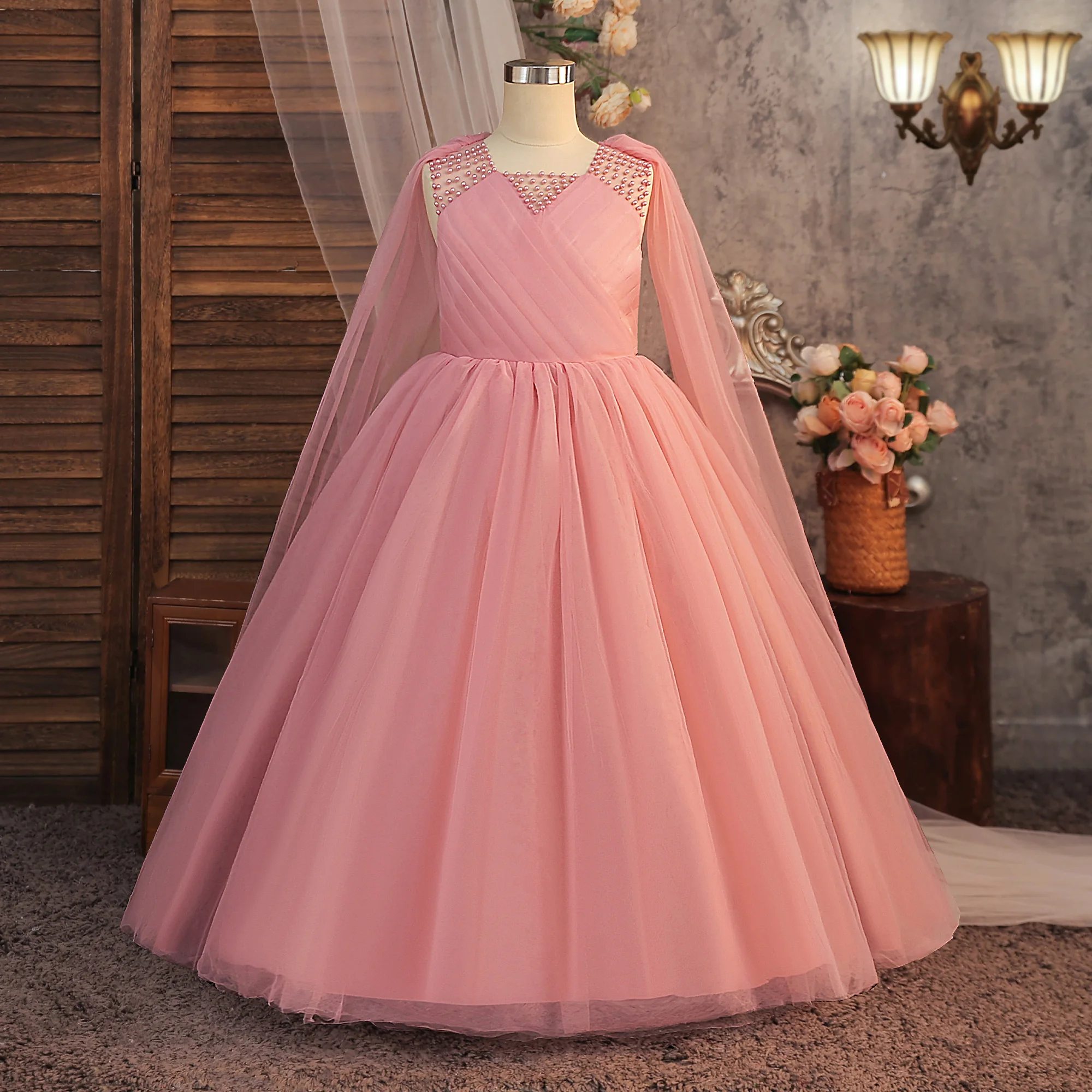 Summer Baptism Bridesmaids Girl Dress Elegant Tulle Wedding Party Princess Prom Dresses Girls Birthday Evening Christmas Costume