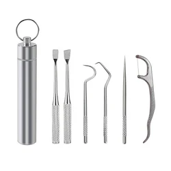 1 Set stuzzicadenti Set metallo acciaio inossidabile pulizia orale filo interdentale ing stuzzicadenti portatile filo interdentale detergente per denti con tubo di stoccaggio