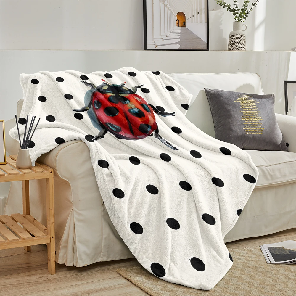 Cream Dots Ladybug Oil Lightweight Flannel Blanket Breathable Cozy Throw Blanket for Spring Summer Sofa Bed Air Conditioning