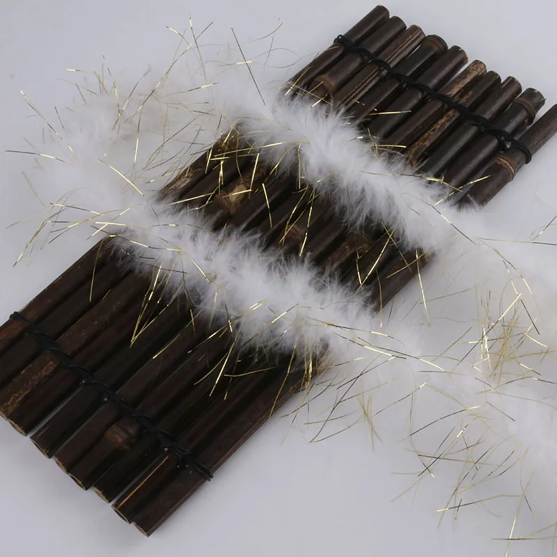 White Turkey Feather Boa Fluffy Feathers with Gold Wire for Christmas Party Costume Decoration Gift Bouquet Wrapping DIY