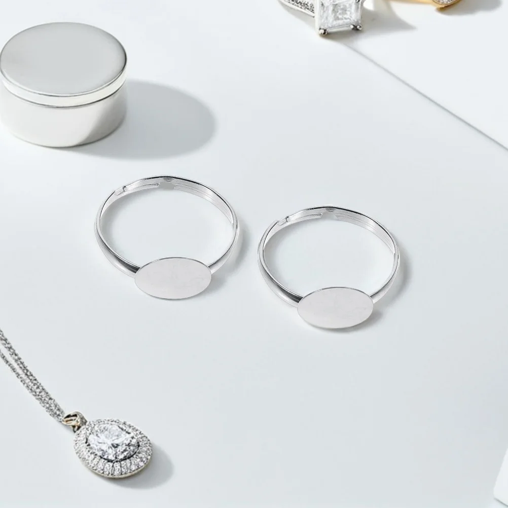 

50Pcs Blank Ring Settings 10mm Flat Base Jewelry Craft Supplies Adjustable Finger Rings DIY Projects Empty Bezel Ring