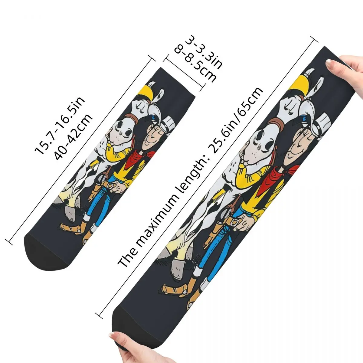 Chaussettes de compression Vintage Harajuku Lucky Luke pour hommes, drôle et heureux, dessin animé, Hip Hop, nouveauté, motif d\'équipage, chaussette