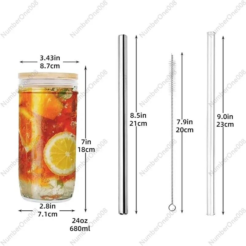 Glass Mason Cup 24oz Bamboo and Wood Lid with Straw Cup Amazon Set Juice Cock Cup, Transparent Coffee Cup
