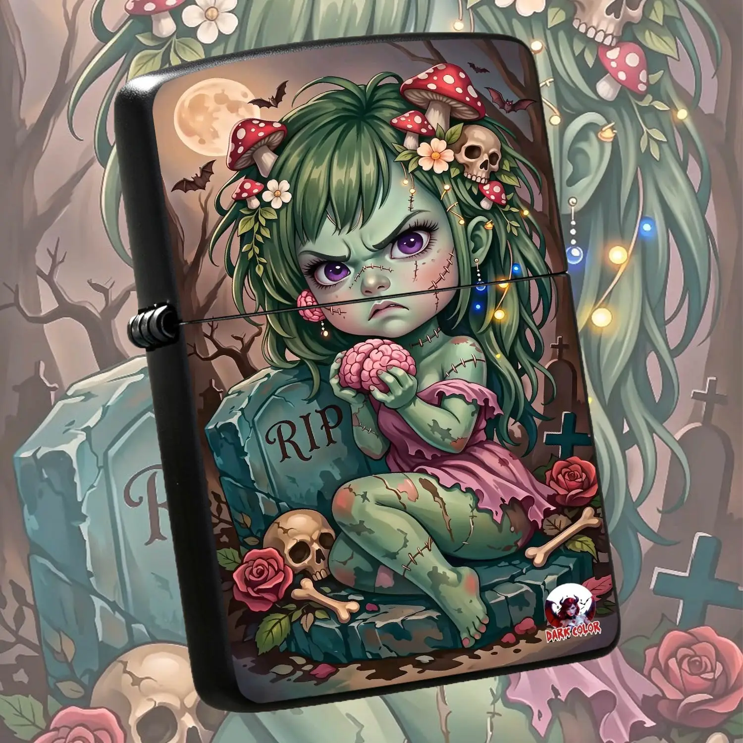 Creative Chibi Zombie Girl Themed Lighter, Full Moon Graveyard Spooky Cute Aesthetic, Unique Whimsical Decorative Accessory, Portable Versatile For All Scenarios, Novelty Fun Gift For Gothic Fant A Humorous And Interesting Lighter