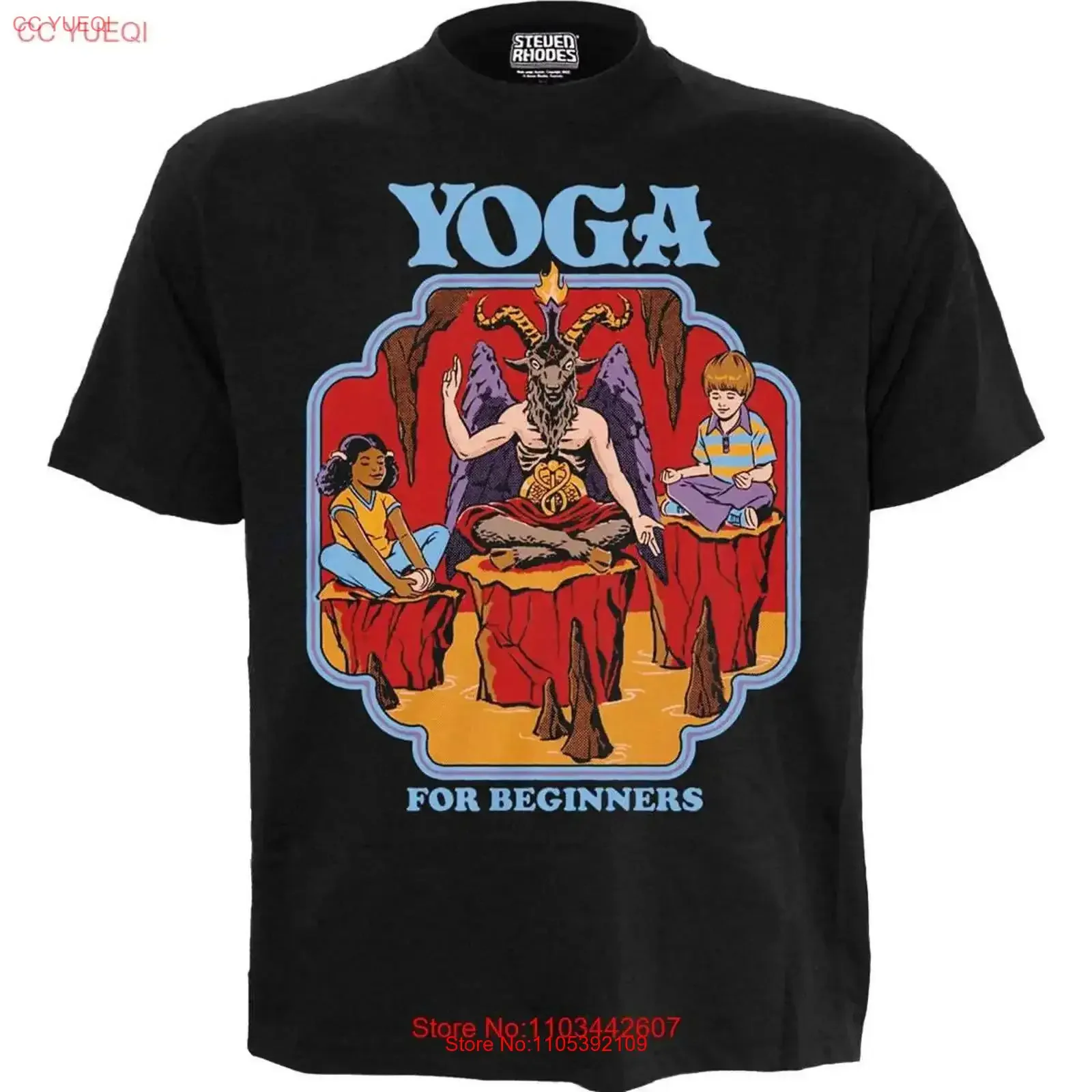 STEVEN RHODES YOGA FOR BEGINNERS Front Print T Shirt Black vintage Washed Unisex streetwear homme Versatile Slightly Stylish