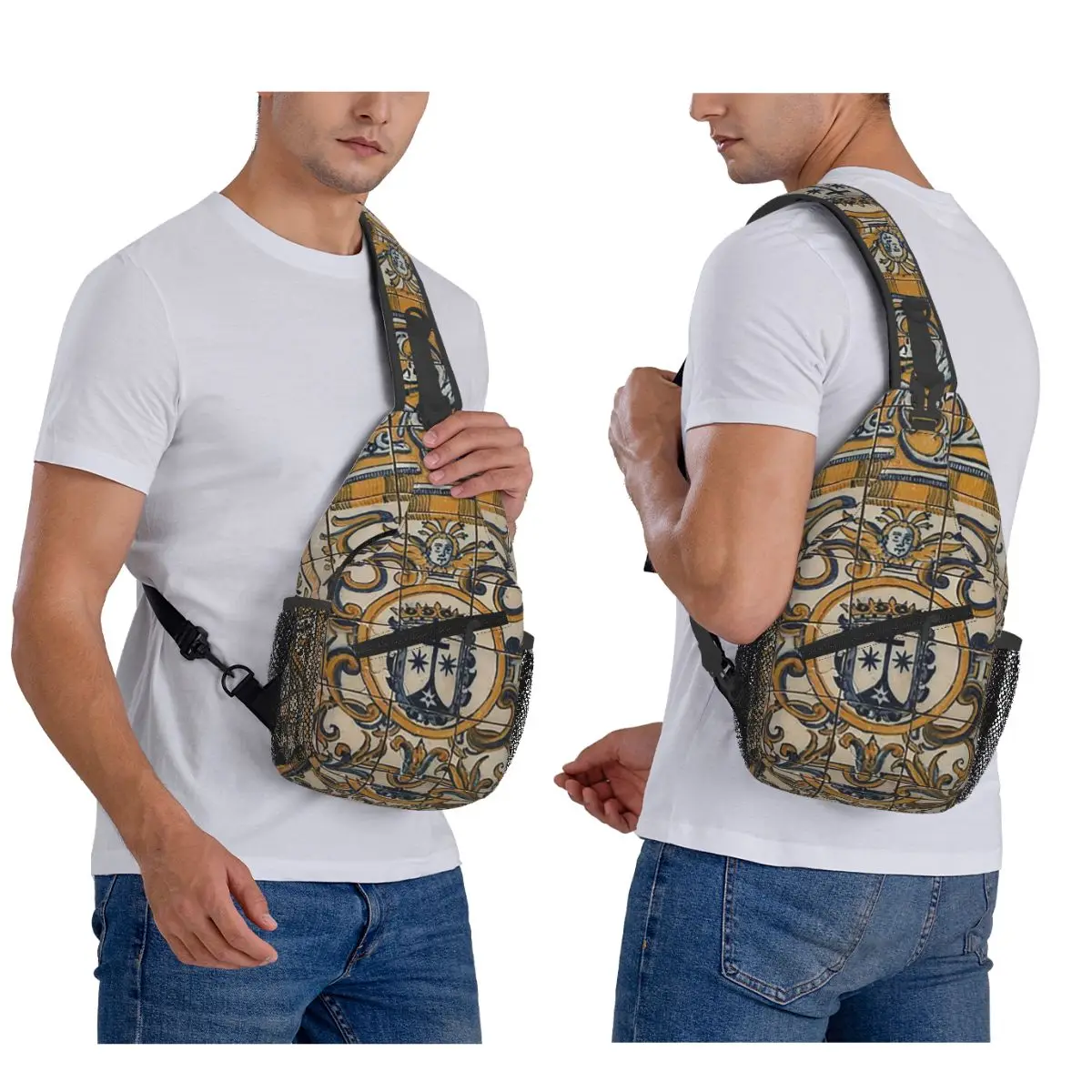 Beautiful Portuguese Tiles From Porto, Portugal Chest Bag Men Sling Crossbody Backpack Chest Bag Traveling Daypack Shoulder Bag