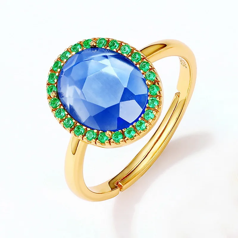 

Новое овальное кольцо с голубиным яйцом для женщин, золото 18 карат, инкрустированное цветными детскими камнями PT950, открытое кольцо с платиновым аметистом