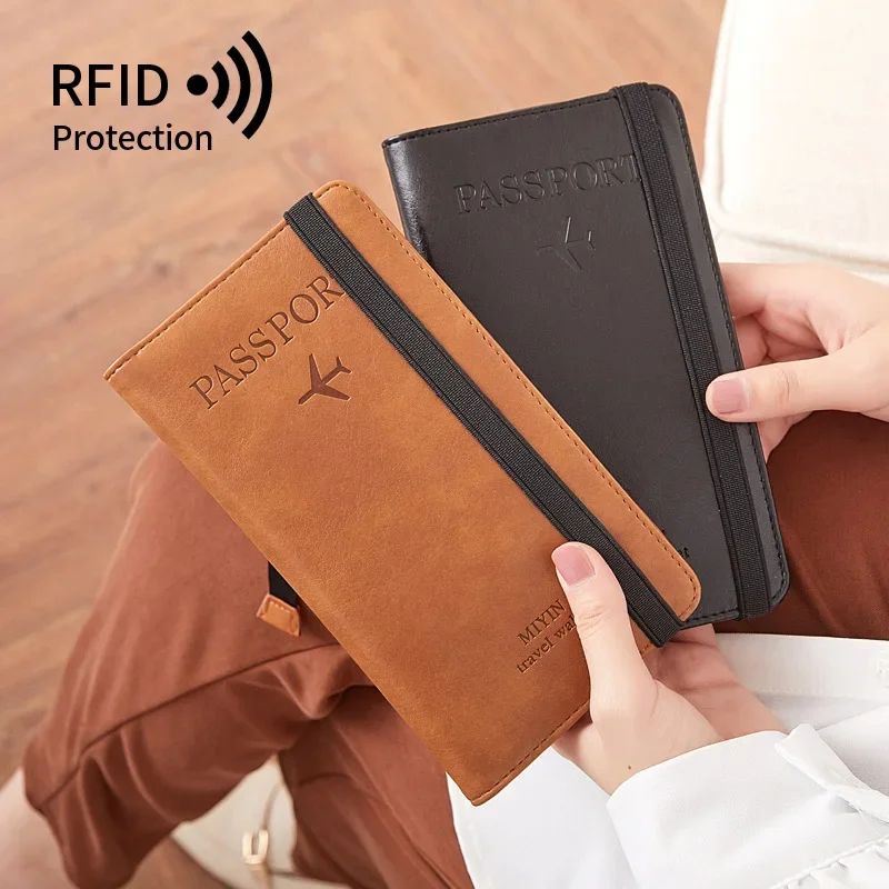 Cartera de pasaporte RFID para hombres y mujeres, Cartera de cuero PU, bolso de mano para teléfono, monedero delgado para tarjetas de viaje, Carpeta