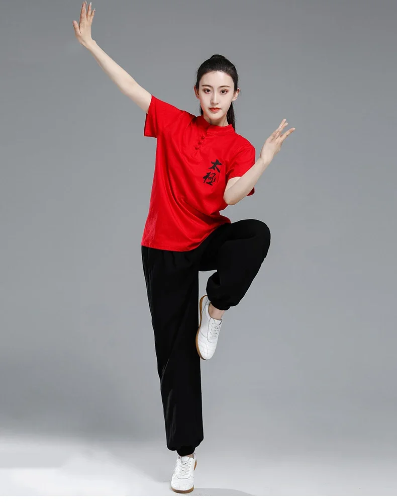 Tai Chi T-short short sleeved  summer men's and women's Tai Chi T-shirt solid color cotton team competition