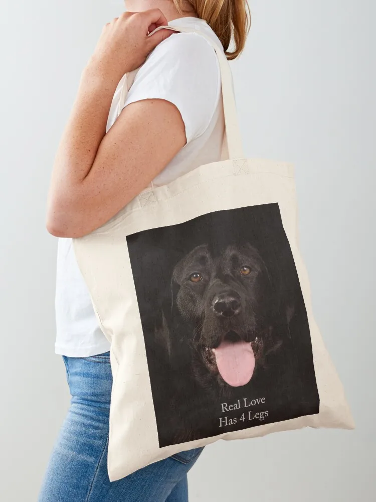 

Real Love has 4 legs' black labrador Tote Bag Canvas bag for women Handbags sacs de shopping canvas bags