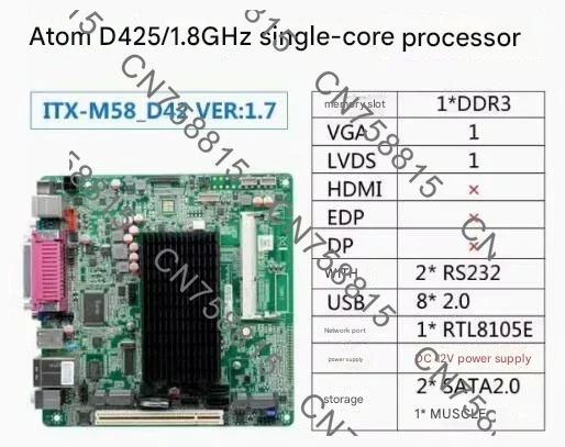 Original ATOM Intel CPU IPC SBC Embedded Mainboard with 2*COM 1*LAN LPT PS/2 For POS ATX power，D425 Mini-ITX Motherboard
