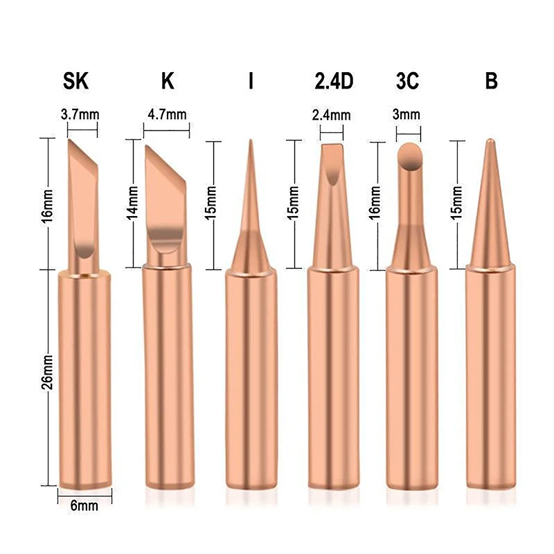 7pcs/set Copper T Soldering Iron Tip Set Electric Soldering Iron Lead-free Welding Tips Head BGA Soldering Tools Welding Tips